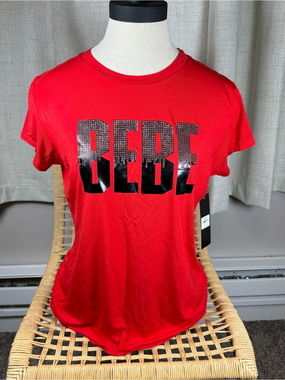 bebe Red Short Sleeve Tee with Embellished Logo